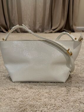KHAITE White Patent Leather Crossbody with Gold Hardware